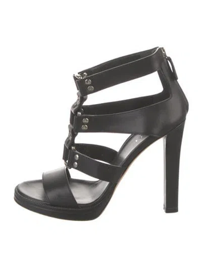 Pre-owned Gucci Leather Studded Accents Gladiator Sandals In Black
