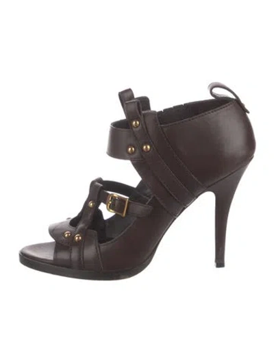 Pre-owned Gucci Leather Studded Accents Gladiator Sandals In Brown