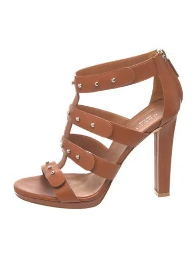 Pre-owned Gucci Leather Studded Accents Gladiator Sandals In Brown