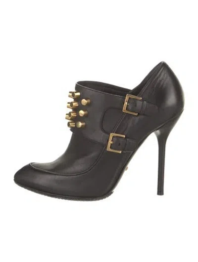 Pre-owned Gucci Leather Studded Accents Lace-up Boots In Black