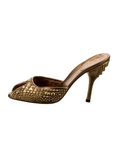 Pre-owned Gucci Leather Studded Accents Mules In Gold