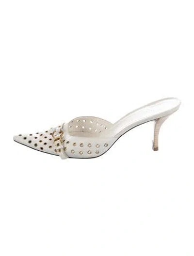 Pre-owned Gucci Leather Studded Accents Mules In White