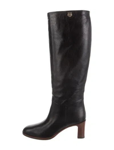 Pre-owned Gucci Leather Studded Accents Riding Boots In Black
