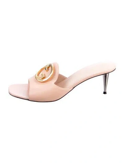 Pre-owned Gucci Leather Studded Accents Slides In Pink