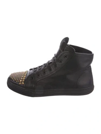 Pre-owned Gucci Leather Studded Accents Sneakers In Black