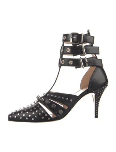 Pre-owned Gucci Leather Studded Accents T-strap Pumps In Black