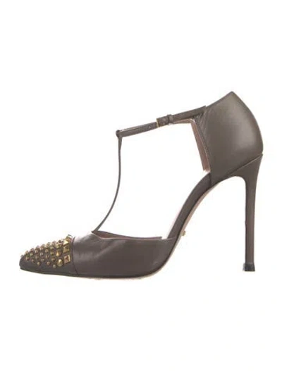 Pre-owned Gucci Leather Studded Accents T-strap Pumps In Neutral