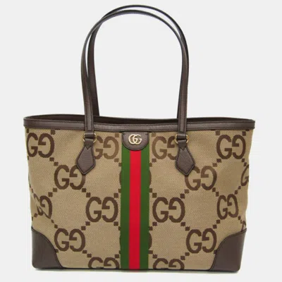 Pre-owned Gucci Leather Suede Large Ophidia Totes In Brown