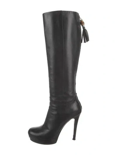 Pre-owned Gucci Leather Tassel Accents Boots In Black