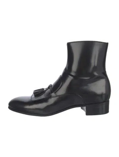 Pre-owned Gucci Leather Tassel Accents Boots In Black