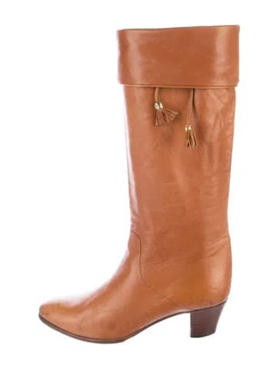 Pre-owned Gucci Leather Tassel Accents Boots In Brown