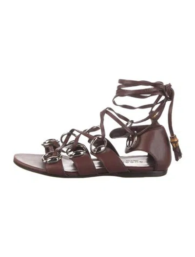 Pre-owned Gucci Leather Tassel Accents Gladiator Sandals In Burgundy