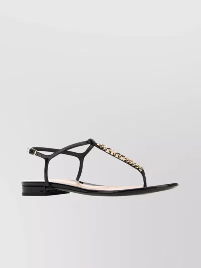 Gucci Leather Thong Sandals Metallic Embellishment In Gray