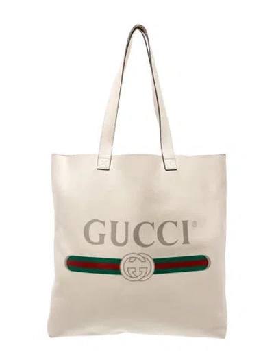 Pre-owned Gucci Leather Tote In Neutral