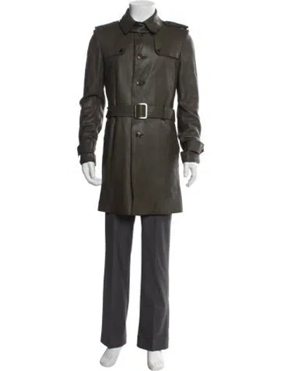 Pre-owned Gucci Leather Trench Coat In Green