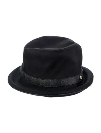 Pre-owned Gucci Leather Trim Accent Bucket Hat W/tags In Black