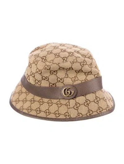 Pre-owned Gucci Leather Trim Bucket Hat In Brown