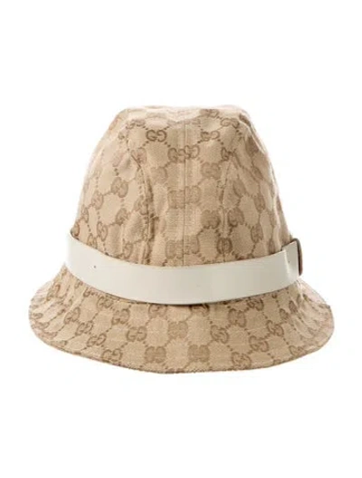 Pre-owned Gucci Leather Trim Bucket Hat In Neutral