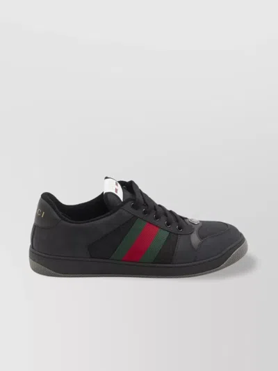 Gucci Leather Trim Canvas Sneakers In Black
