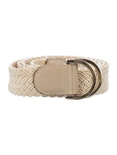 Pre-owned Gucci Leather Trim Embellishment Belt In White