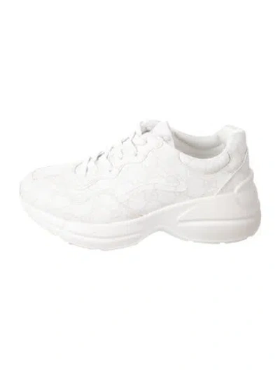 Pre-owned Gucci Leather Trim Embellishment Chunky Sneakers In White