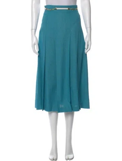 Pre-owned Gucci Leather Trim Embellishment Midi Length Skirt In Blue