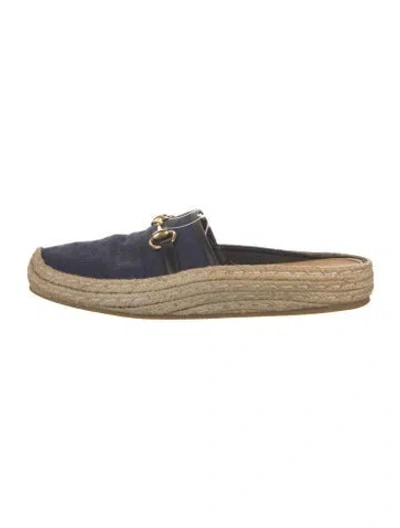 Pre-owned Gucci Leather Trim Embellishment Mules In Blue