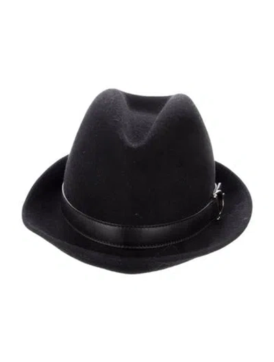 Pre-owned Gucci Leather Trim Fedora. In Black