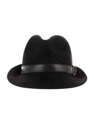 Pre-owned Gucci Leather Trim Hat In Black