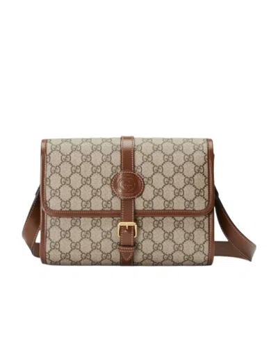 Gucci Leather-trim Messenger Bag In Nude