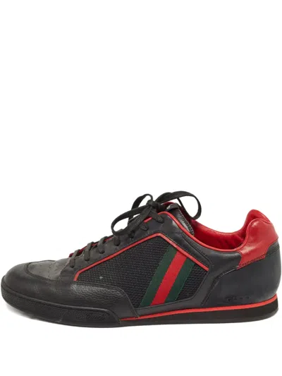 Pre-owned Gucci Leather-trim Web-stripe Sneakers In Black