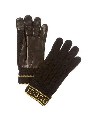 Gucci Leather-trim Wool Gloves In Black