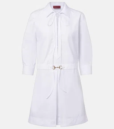 Gucci Leather-trimmed Cotton Minidress In White