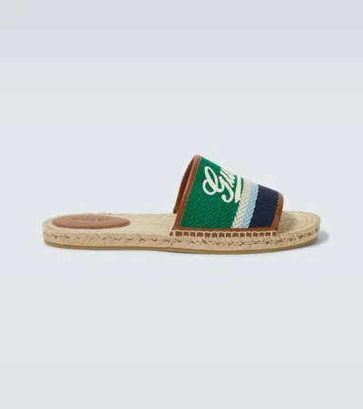 Gucci Leather-trimmed Espadrilles Slides In Green