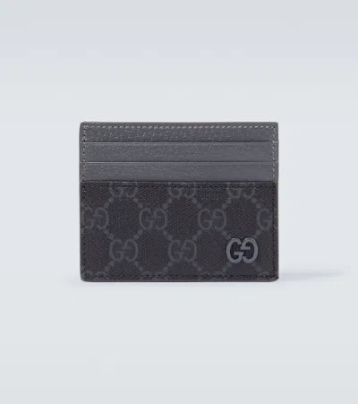Gucci Leather-trimmed Gg Canvas Card Holder In Black