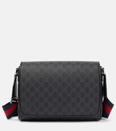 Gucci Leather-trimmed Gg Canvas Crossbody Bag In Black