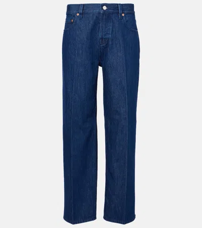 Gucci Leather-trimmed Straight Jeans In Blue