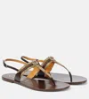 Gucci Brown Calf Leather Bos Taurus Flat Sandals In Beige Ebony/vrv/coco
