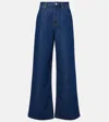 Gucci Leather-trimmed Wide-leg Jeans In Blue