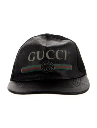 Pre-owned Gucci Leather Trucker Hat In Black