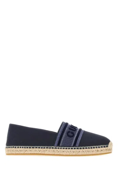 Gucci Refined Canvas Espadrilles Slip-on With Logo Front Strap In Blue