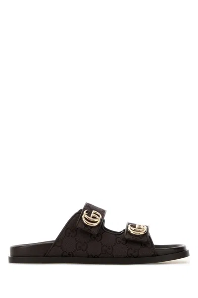 Gucci Leather Upper And Rubber Sole Sandal In Brown