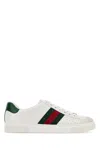 Gucci Leather Ace Sneakers Studded Heel Perforated Upper Rubber Sole In White
