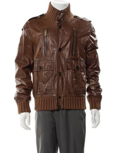 Pre-owned Gucci Leather Utility Jacket In Brown