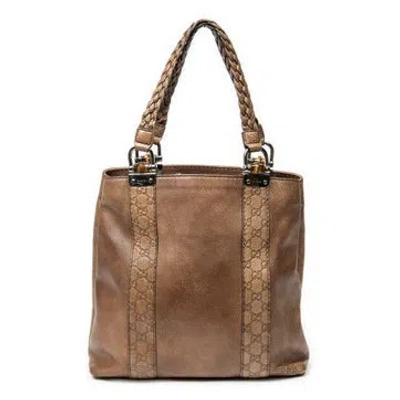 Pre-owned Gucci Leather Vertical Bamboo Bar Shopper Tote In Brown