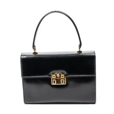 Pre-owned Gucci Leather Vintage Push Lock Top Handle Null In Black