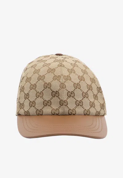 Gucci Leather Visor Baseball Cap In Sand