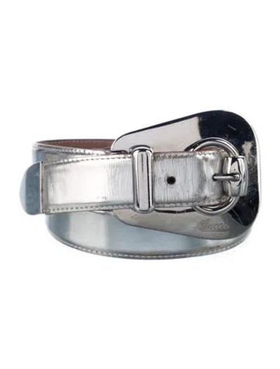 Pre-owned Gucci Leather Waist Belt In Silver