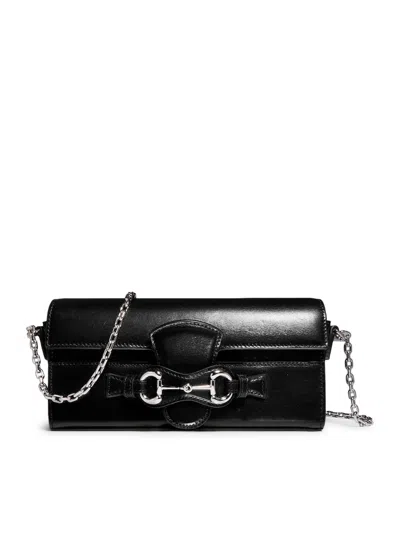 Gucci Leather Wallet With Chain And Horsebit Detail In Black
