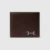 Gucci Men Brown Bi-fold Wallet With Horsebit On The Front And Embossed Logo On The Inside In Leather In Brown